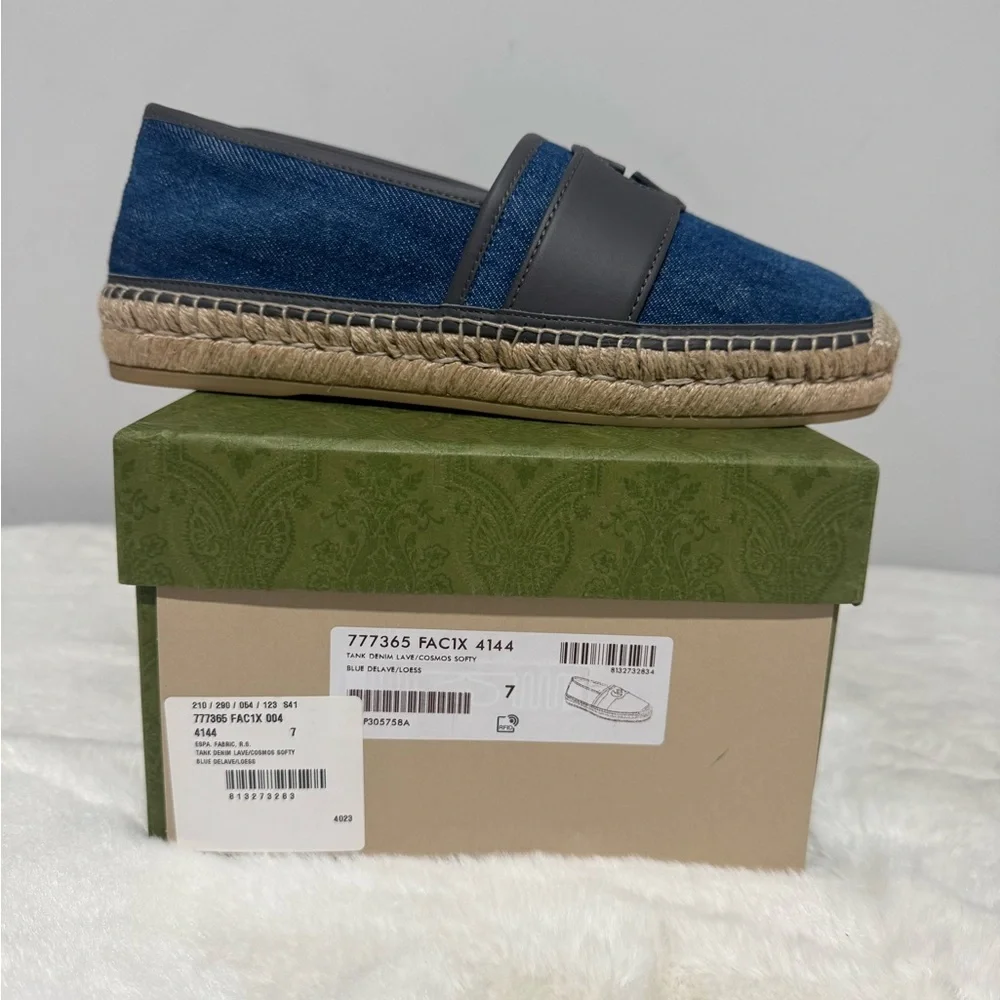Men's Gucci Interlocking G Blue Denim Espadrille Size 7 US 7.5 Made In Spain - Picture 9 of 9